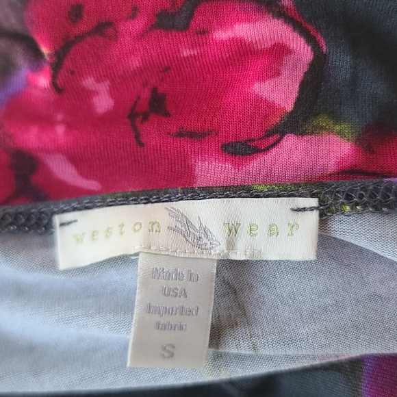 WESTON WEAR ANTHRO Cowl Neck Blouse S Top Shirt Watercolor Floral Gray Draped - Picture 9 of 13